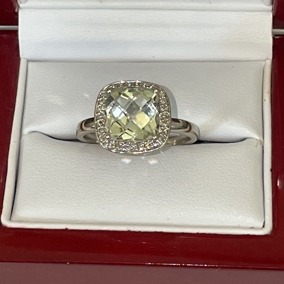 Jewelry - Dazzling White Gold Pale Green Prasiolite And Diamond Halo Ring